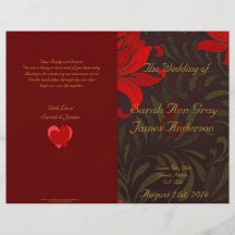 Rouge et programme floral de mariage damassé d'or prospectus en couleur