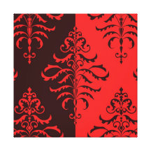 Rouge feuillu de damassé et Bourgogne - conception Toile Tendue Sur Châssis