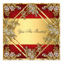 Rouge floral rouge d'or d'invitation de partie de 