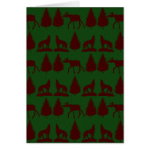 Rouge foncé vert rustique d'orignaux de pins sauva carte de vœux