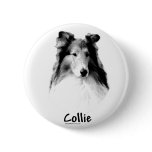 Rough Collie Charcoal Pinback Button