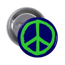 Rough Peace Symbol - Green on Dark Blue Pinback Button