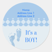 Round Address Label Blue Baby Feet Baby Shower Round Sticker
