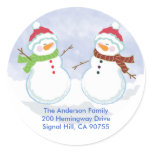 ROUND ADDRESS LABELS Cute Snowman Holiday Round Stickers