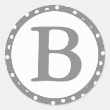 Round Gray & White Dots Envelope Seals w/ Monogram Round Stickers