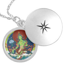 Round Locket Necklace - Green Tara - Silver Plated