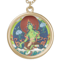 Round Necklace - Green Tara - Gold Finish