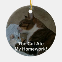 Round Ornament: Cat Ate My Homework!