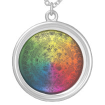 Round Rainbow Mayan Calendar Charm with Necklace