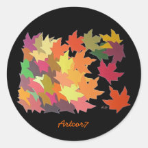 Round Sticker Autumn Leaves
