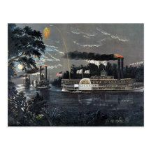 Rounding a Bend on the Mississippi Steamboat Post Cards