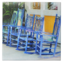 Row of Blue Rocking Chairs Tile