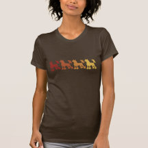 Row of four Cresteds, orange Tee Shirts