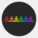 Row of Rainbow Buddhas Round Stickers