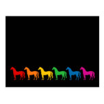 Row of Rainbow Colour Horses Postcards