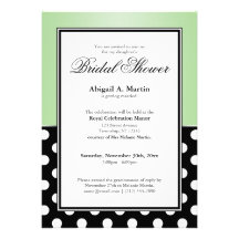 Royal Black Polka Dot Green Bridal Shower Personalized Invites