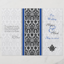 Royal Blue and Black Damask Wedding Program Custom Flyer