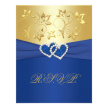 Royal Blue and Gold Floral Reply Card Personalized Invite