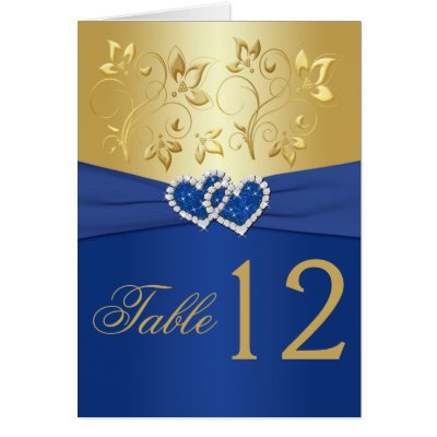 Royal Blue and Gold Floral Table Number Card by NiteOwlStudio