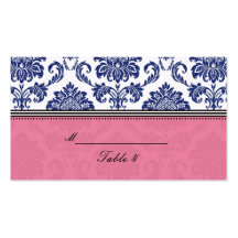 Royal Blue and Pink Damask Placecards Business Card Template