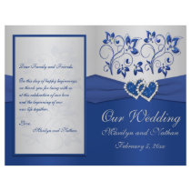 Royal Blue and Silver Floral Wedding Program Flyer
