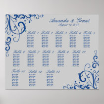 Royal Blue and Silver Grey Flourish Seating Chart