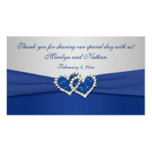Royal Blue and Silver Joined Hearts Favour Tag Business Card Template