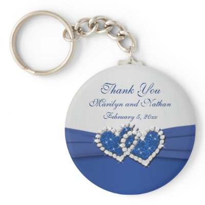 Royal Blue and Silver Joined Hearts Keychain by NiteOwlStudio
