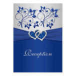 Royal Blue and Silver Joined Hearts Reception Card Business Card Templates