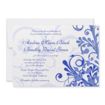 Royal Blue and White Floral Wedding Invitation