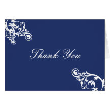 Royal Blue and White Flourish Thank You Note Greeting Card