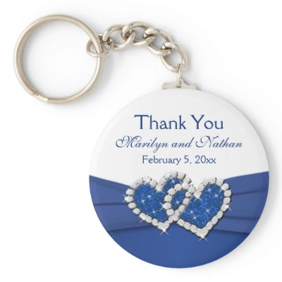 Royal Blue and White Joined Hearts Keychain by NiteOwlStudio