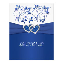 Royal Blue and White Joined Hearts RSVP Card Invitations