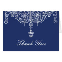 Royal Blue and White Scrollwork Thank You Note Card