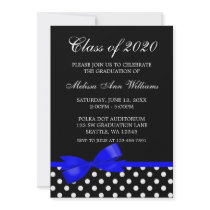 Royal Blue Bow Polka Dots Graduation Announcement