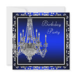 Royal Blue Damask Chandelier Birthday Party Invitation