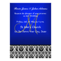 Royal Blue Damask Wedding Invitation and RSVP