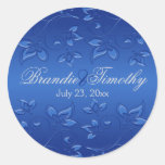 Royal Blue Floral 1.5" Round Wedding Sticker