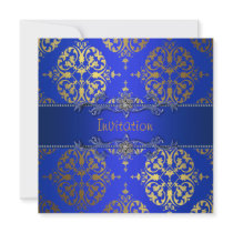 Royal Blue Gold Damask All Occasion Party