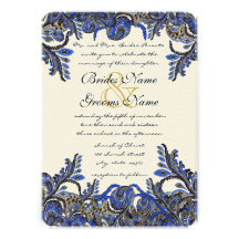 Royal Blue & Gold Paisley Damask Wedding Invite