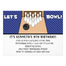 Royal Blue Let's Bowl Bowling Birthday Party Custom Invites