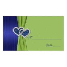 Royal Blue Pleats and Chartreuse Damask Placecards Business Cards
