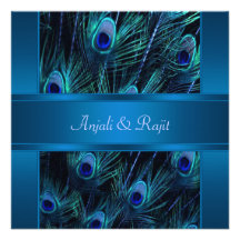 Royal Blue Purple Peacock Feathers Wedding Invite