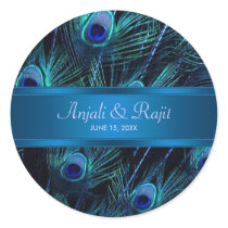 Royal Blue Purple Peacock Feathers Wedding Sticker