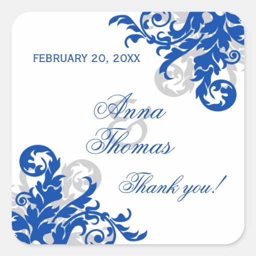 Royal Blue Silver Flourish Wedding Favour Stickers