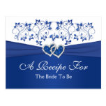 Royal Blue, White Floral Hearts Recipe Card Postcards