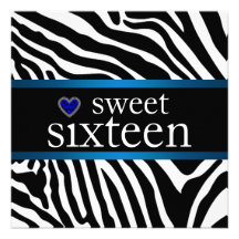 Royal Blue Zebra Sweet Sixteen Birthday Party Personalized Invites