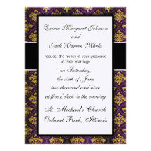 royal damask purple and gold design invite
