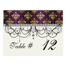 royal damask purple and gold design post card