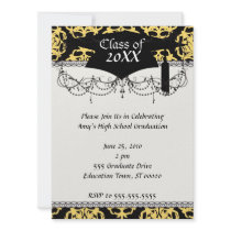 royal gold and black elegant damask graduation invitation